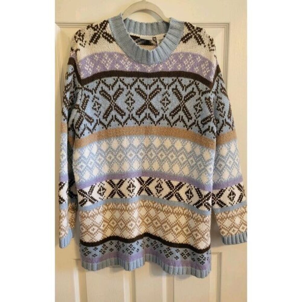 The Villager Sport Fair Isle XL Women's Sweater Gray White Blue Snow Ski Winter